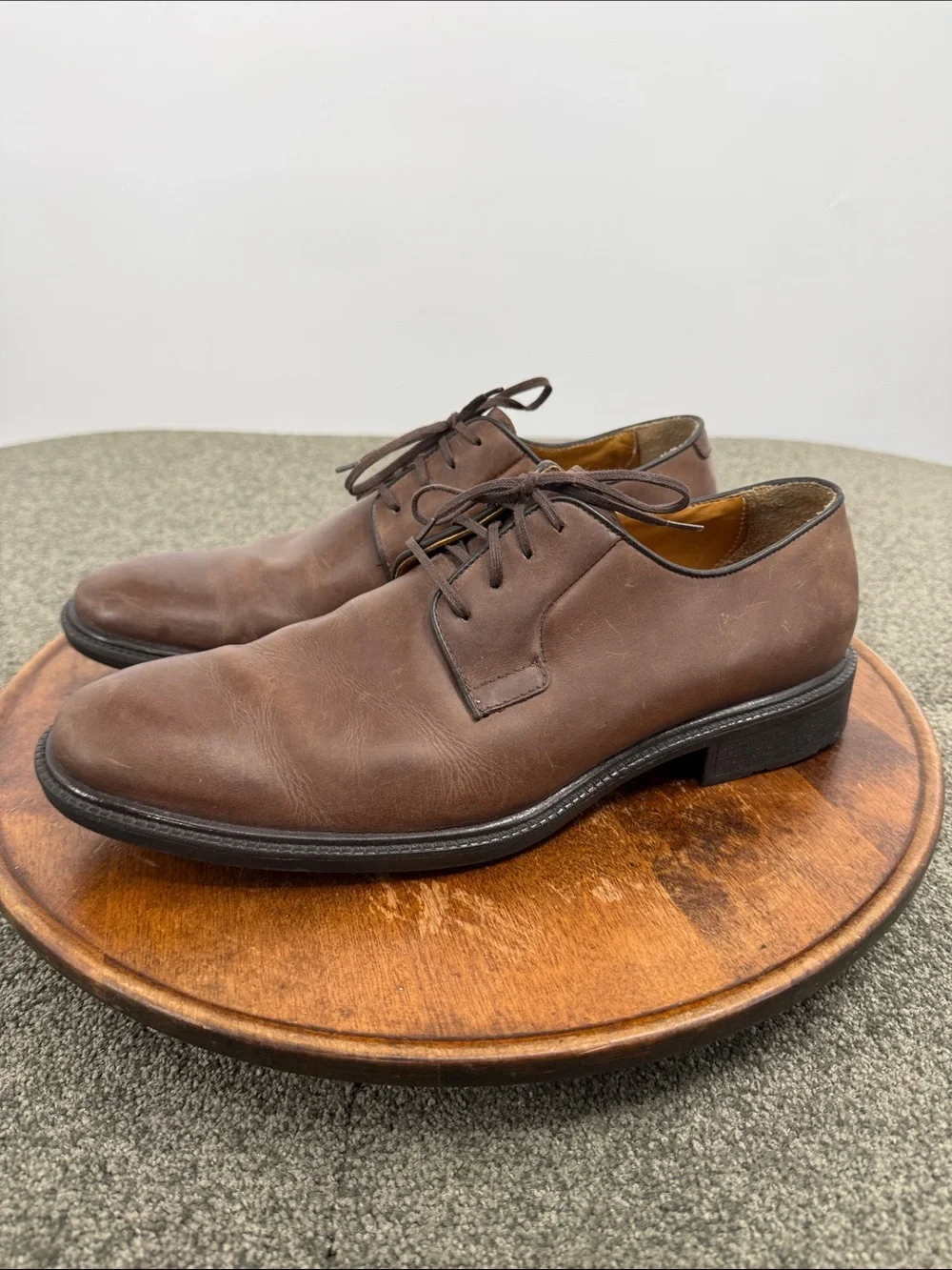 Johnston & Murphy Shoes Mens 10.5 M Classic Brown Leather Derby Plain Toe